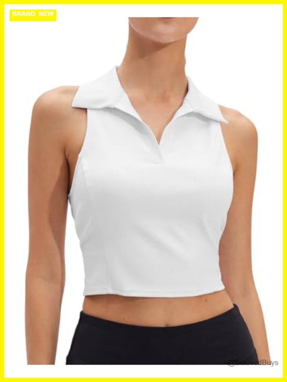 Women's Sleeveless V-Neck Golf Polo Cropped Tank Top UPF50+ Quick Dry Stretch
